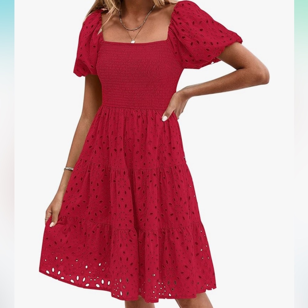 Red Eyelet Smocked Dress